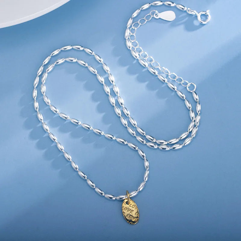 S925 Sterling Silver Letter Necklace Oval Chain Gift