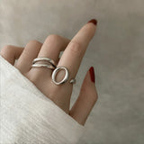 S925 Sterling Silver Women's Multilayer Geometry Party Ring