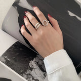 S925 Sterling Silver Women's Multilayer Geometry Party Ring