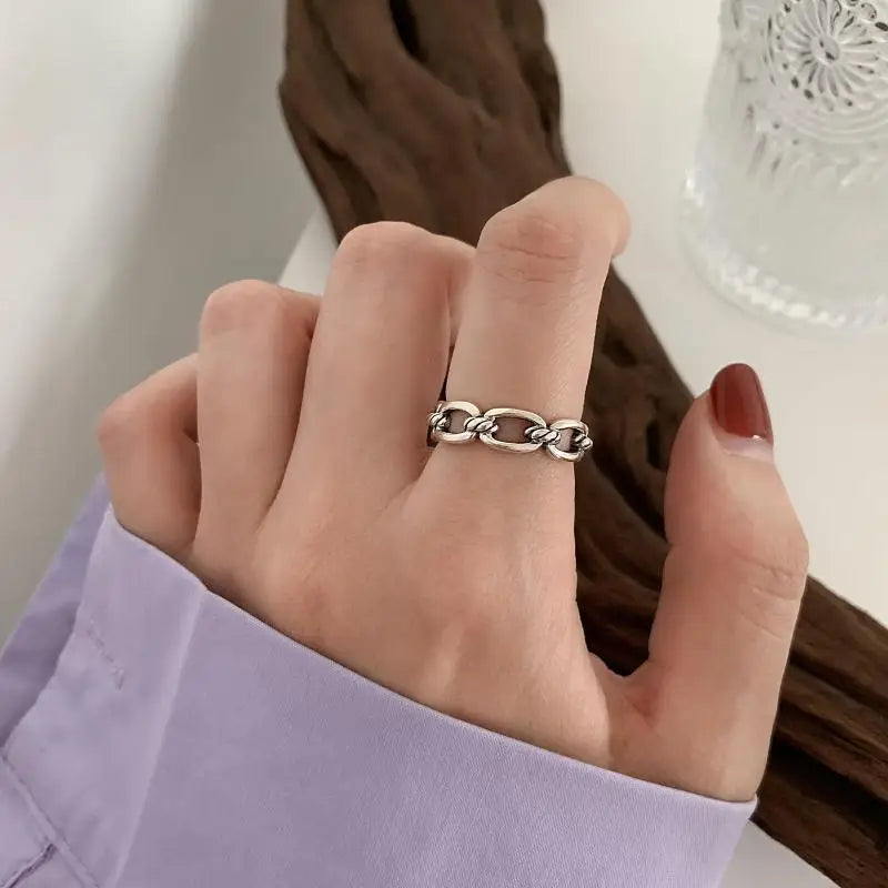 925 Sterling Silver Geometric Adjustable Ring