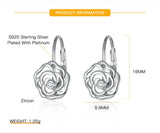 925 Silver Hollow Plant Flower Zircon Hoop Earrings for Women Girls