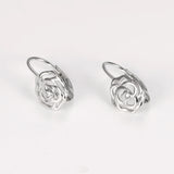 925 Silver Hollow Plant Flower Zircon Hoop Earrings for Women Girls