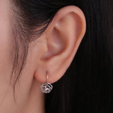 925 Silver Hollow Plant Flower Zircon Hoop Earrings for Women Girls