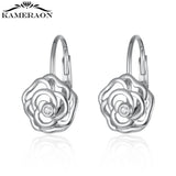 925 Silver Hollow Plant Flower Zircon Hoop Earrings for Women Girls