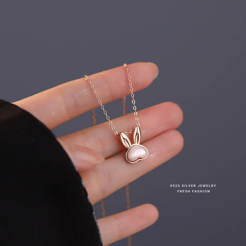 S925 Rose Plated Rabbit Shell Pendant Necklace Girl Gift