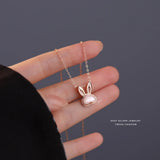 S925 Rose Plated Rabbit Shell Pendant Necklace Girl Gift