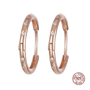S925 Rose Ring Earrings Small Round Hoop Women's CZ Zircon Jewerly Ear Ring
