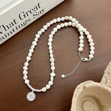 S925 Queen's Head Pearl Necklace European Clavicle Chain