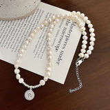 S925 Queen's Head Pearl Necklace European Clavicle Chain