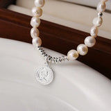 S925 Queen's Head Pearl Necklace European Clavicle Chain