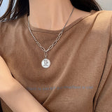 S925 Silver Round Letter Necklace Vintage Jewelry Girls