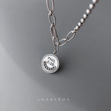 S925 Silver Round Letter Necklace Vintage Jewelry Girls