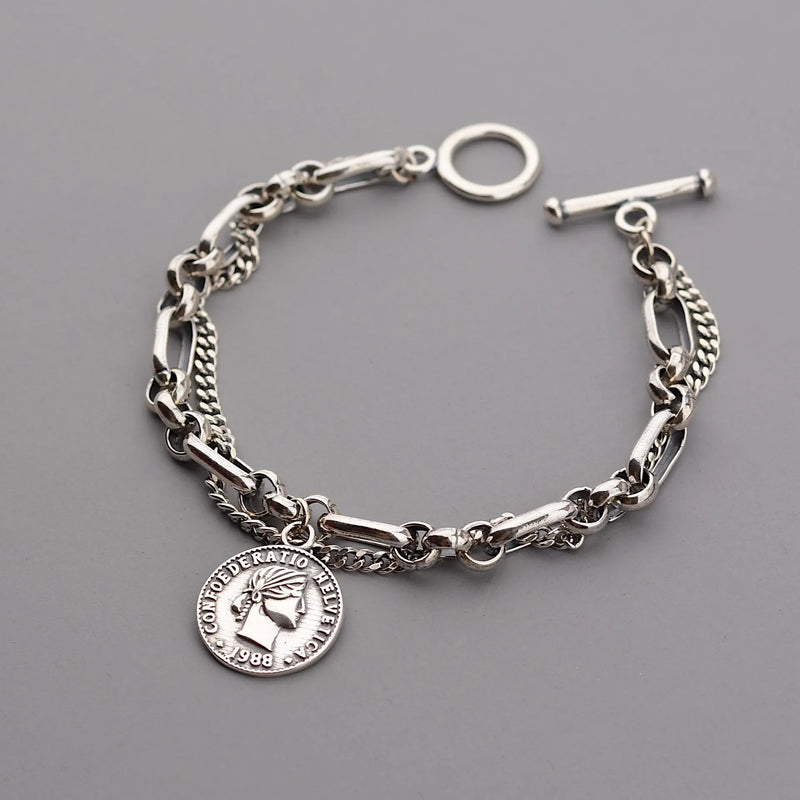 S925 Round Thai Silver Bracelet for Women, Thick Chain, Does Not Fade
