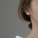S925 Silver Row Diamonds Line Earrings Sweet C-shaped Semi-arc Stud Earrings