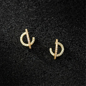 S925 Silver Row Diamonds Line Earrings Sweet C-shaped Semi-arc Stud Earrings