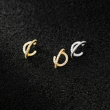 S925 Silver Row Diamonds Line Earrings Sweet C-shaped Semi-arc Stud Earrings