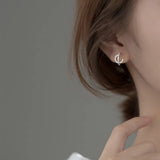 S925 Silver Row Diamonds Line Earrings Sweet C-shaped Semi-arc Stud Earrings