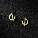 S925 Silver Row Diamonds Line Earrings Sweet C-shaped Semi-arc Stud Earrings