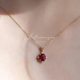 S925 Sterling Silver Ruby Necklace Retro Charm Garnet Red Zircon Pendant