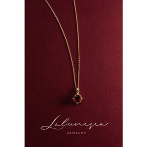 S925 Sterling Silver Ruby Necklace Retro Charm Garnet Red Zircon Pendant