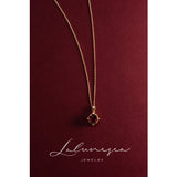 S925 Sterling Silver Ruby Necklace Retro Charm Garnet Red Zircon Pendant