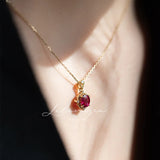 S925 Sterling Silver Ruby Necklace Retro Charm Garnet Red Zircon Pendant