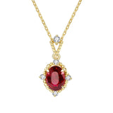 S925 Sterling Silver Ruby Necklace Retro Charm Garnet Red Zircon Pendant