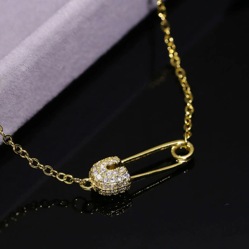 Sterling Silver Safety Pin Pendent Necklace for Women