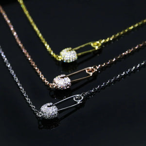Sterling Silver Safety Pin Pendent Necklace for Women
