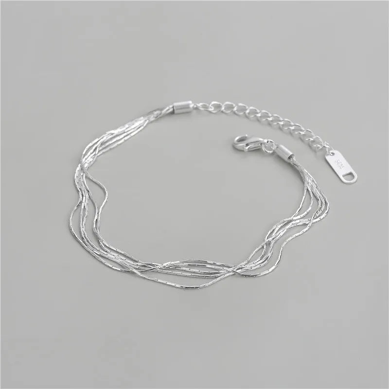 S925 Sterling Silver Satin Necklace Retro Light Multi-layer Bracelet