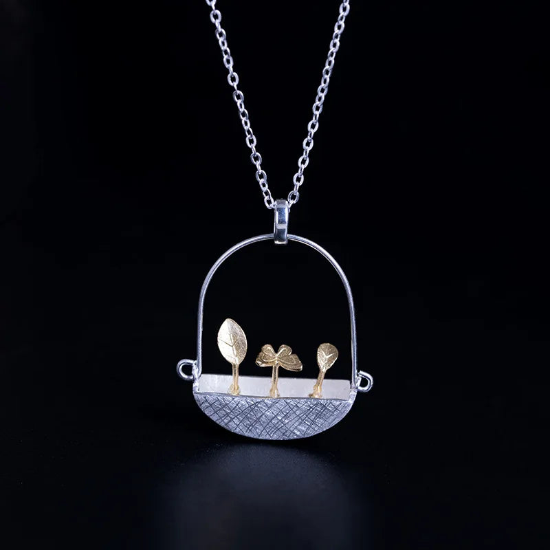 S925 Silver Butterfly Double Leaf Necklace Clavicle Chain Pendant Women
