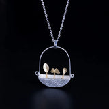 S925 Silver Butterfly Double Leaf Necklace Clavicle Chain Pendant Women