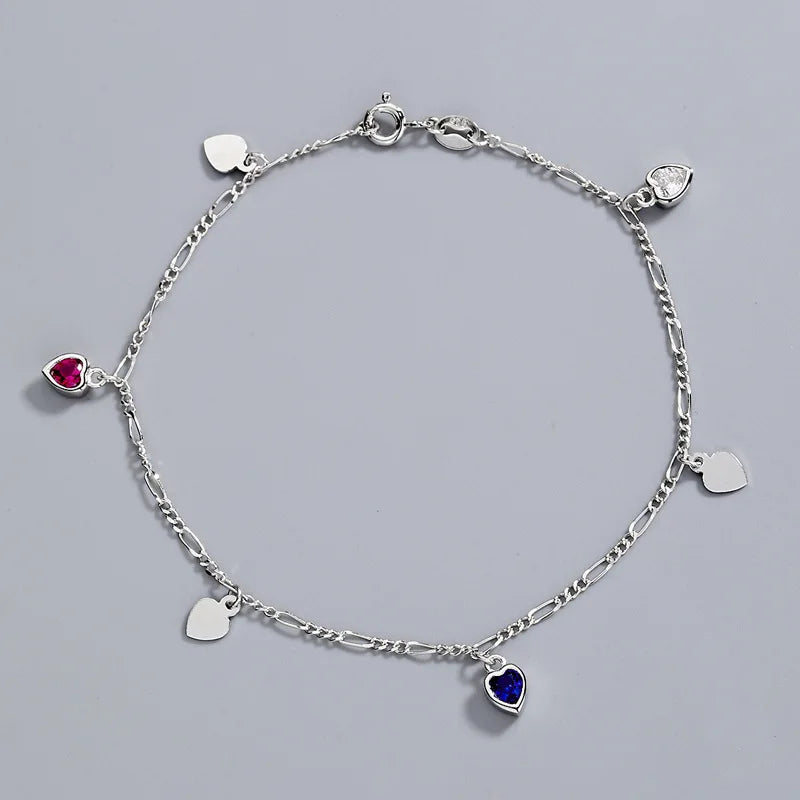 S925 Silver Heart Peach Charm Zircon Bracelet Fine Jewelry