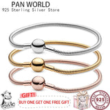 S925 Sterling Silver Round Button Snake Bone Women's Pan Bracelet