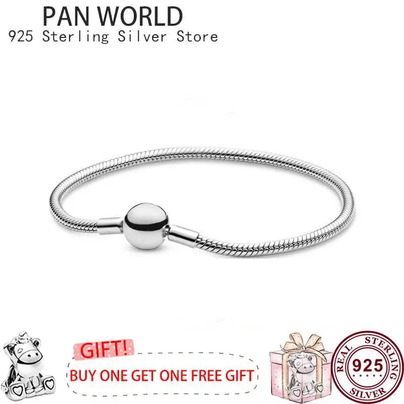 S925 Sterling Silver Round Button Snake Bone Women's Pan Bracelet