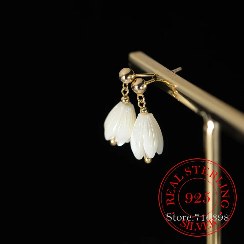925 Silver Bead Shell Tulip Stud Earrings Wedding Party Jewelry Gift