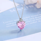 925 Silver Diamond Pink Heart Pendant Necklace 40cm+5cm