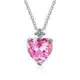 S925 Silver Diamond Pink Heart Pendant Chain Necklace