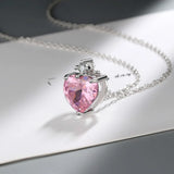 925 Silver Diamond Pink Heart Pendant Necklace 40cm+5cm