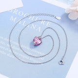 925 Silver Diamond Pink Heart Pendant Necklace 40cm+5cm