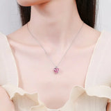 S925 Silver Diamond Pink Heart Pendant Chain Necklace