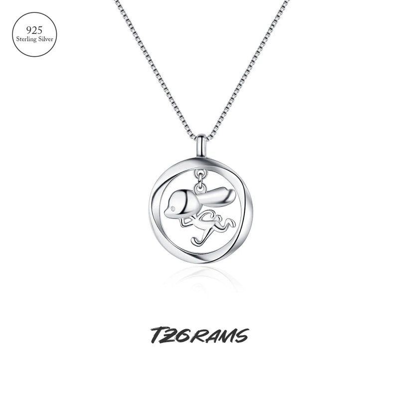 S925 Silver Running Rabbit Necklace Glossy Clavicle Chain