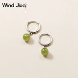 S925 Sterling Silver Hetian Jade Hoop Earrings for Women