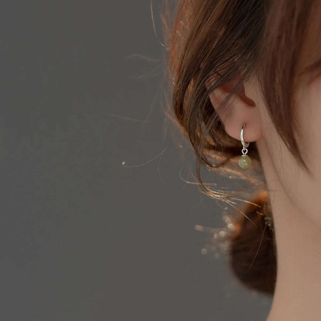 S925 Sterling Silver Hetian Jade Hoop Earrings for Women