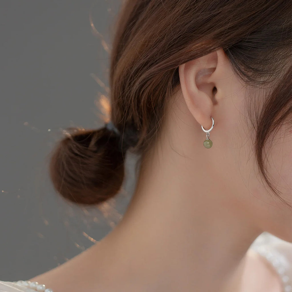 S925 Sterling Silver Hetian Jade Hoop Earrings for Women