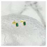 S925 Silver Plated Earrings w/ Simulated Emerald - Birthday Party Jewelry