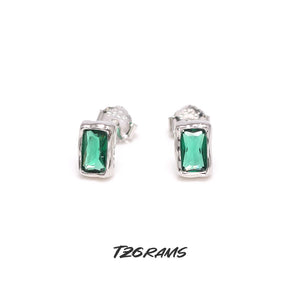 S925 Silver Plated Earrings w/ Simulated Emerald - Birthday Party Jewelry