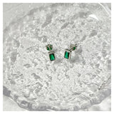 S925 Silver Plated Earrings w/ Simulated Emerald - Birthday Party Jewelry