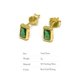 S925 Silver Plated Earrings w/ Simulated Emerald - Birthday Party Jewelry