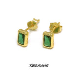 S925 Silver Plated Earrings w/ Simulated Emerald - Birthday Party Jewelry